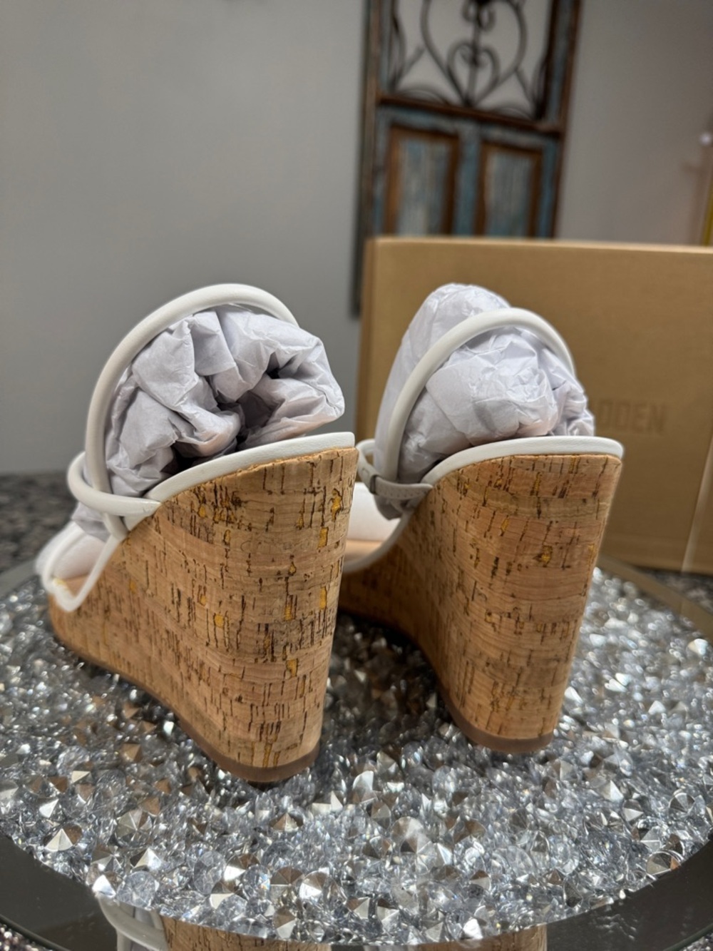 Steve Madden White leather Strappy Cork Wedge Sandals NEW 9.5 - Picture 7 of 13